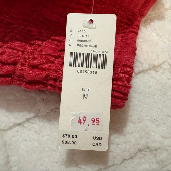 Maeve by Anthropologie Red Strapless Bandeau Crop Top, Linen Blend, Medium NWT - Picture 5 of 6